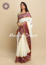 Load image into Gallery viewer, Plain Kerala Kasavu Pure Cotton Saree with Woven Border (MAROON BORDER)