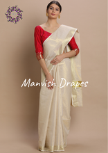 Load image into Gallery viewer, Plain Tissue Kerala Kasavu Pure Cotton Saree with Zari Tissue Border (GOLD ZARI)