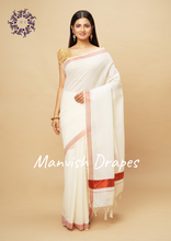 Load image into Gallery viewer, Plain Kerala Kasavu Pure Cotton Saree with Tassels (COPPER ZARI)