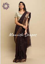 Load image into Gallery viewer, Kanchi Cotton Sarees with Buttas all over and Zari Tissue Borders on both sides (COFFEE)