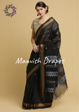Load image into Gallery viewer, Kanchi Cotton Sarees with Buttas all over and Zari Tissue Borders on both sides (BLACK)