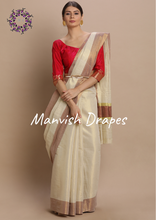 Load image into Gallery viewer, Plain Tissue Kerala Kasavu Pure Cotton Saree with Zari Tissue Border (MAROON)