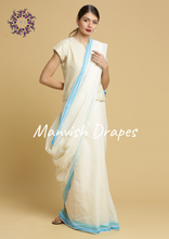 Load image into Gallery viewer, Plain Kerala Kasavu Pure Cotton Saree (BLUESTRIPES)