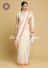 Load image into Gallery viewer, Plain Kerala Kasavu Pure Cotton Saree (TOMATO STRIPES)