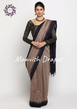 Load image into Gallery viewer, Gadwal Silk Cotton Sarees with Plain body all over and Contrast Temple Borders on both sides (TUSSAR NAVY BLUE COMBINATION)