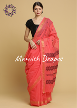 Load image into Gallery viewer, Kanchi Cotton Sarees with Buttas all over and Zari Tissue Borders on both sides (PINK)