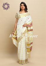 Load image into Gallery viewer, Kerala Kasavu Pure Cotton Saree with Zari Checks all over ,Woven Border and Woven Pallu