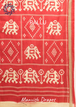 Load image into Gallery viewer, Mul Mul Pure Cotton Saree with Ikat Prints all over (GREY-RED COMBINATION-ELEPHANT)