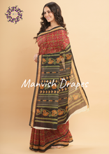 Load image into Gallery viewer, Mul Mul Pure Cotton Saree with Ikat Prints all over (RED PATOLA)