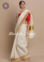 Load image into Gallery viewer, Plain Kerala Kasavu Pure Cotton Saree (GOLD ZARI)