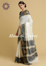 Load image into Gallery viewer, Plain Kerala Kasavu Pure Cotton Saree with Woven Border (GREY BORDER)