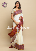 Load image into Gallery viewer, Plain Kerala Kasavu Pure Cotton Saree with Woven Border (MAROON BORDER)