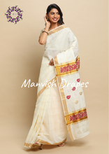 Load image into Gallery viewer, Kerala Kasavu Pure Cotton Saree with Zari Checks all over ,Tissue Border and Woven Pallu(MAROON)