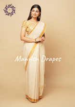 Load image into Gallery viewer, Kerala Kasavu Pure Cotton Saree with Zari stripes body (GOLD ZARI)