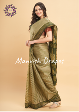 Load image into Gallery viewer, Mul Mul Pure Cotton Saree with Block Prints (GREEN)