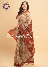 Load image into Gallery viewer, Mul Mul Pure Cotton Saree with Block Prints (RED)