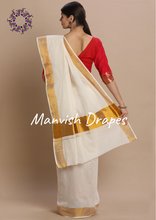 Load image into Gallery viewer, Plain Kerala Kasavu Pure Cotton Saree (GOLD ZARI)