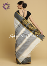 Load image into Gallery viewer, Plain Kerala Kasavu Pure Cotton Saree with Woven Border (GREY BORDER)