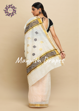 Load image into Gallery viewer, Kerala Kasavu Pure Cotton Saree with Zari Checks all over ,Tissue Border and Woven Pallu(BLACK)