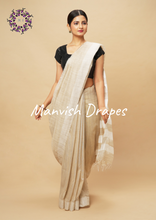 Load image into Gallery viewer, Kerala Kasavu Pure Cotton- Tussar Blend saree with Thread Pallu and Thread Border