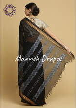 Load image into Gallery viewer, Kanchi Cotton Sarees with Buttas all over and Zari Tissue Borders on both sides (BLACK)