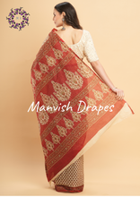 Load image into Gallery viewer, Mul Mul Pure Cotton Saree with Block Prints (RED)