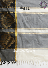 Load image into Gallery viewer, Plain Kerala Kasavu Pure Cotton Saree with Woven Border (GREY BORDER)