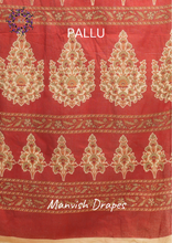 Load image into Gallery viewer, Mul Mul Pure Cotton Saree with Block Prints (RED)