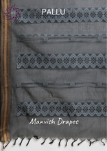 Load image into Gallery viewer, Kanchi Cotton Sarees with Buttas all over and Zari Tissue Borders on both sides (BLACK)