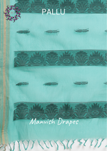 Load image into Gallery viewer, Kanchi Cotton Sarees with Buttas all over and Zari Tissue Borders on both sides (SEA GREEN)