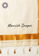 Load image into Gallery viewer, Kerala Kasavu Pure Cotton Saree with Zari stripes body (GOLD ZARI)