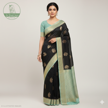 Load image into Gallery viewer, Banaras Georgette Saree with Paisley Buttis all over with Contrast Border,Pallu and Blouse-Black