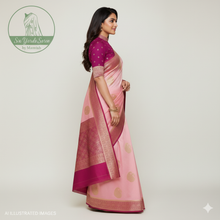 Load image into Gallery viewer, Banaras Georgette Saree with Paisley Buttis all over with Contrast Border,Paluu and Blouse- Baby Pink