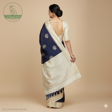 Load image into Gallery viewer, Banaras Georgette Saree with Paisley Buttis all over with Contrast Border,Pallu and Blouse- Navy Blue