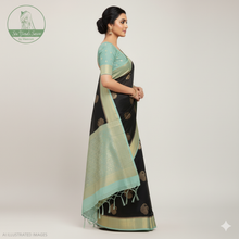 Load image into Gallery viewer, Banaras Georgette Saree with Paisley Buttis all over with Contrast Border,Pallu and Blouse-Black