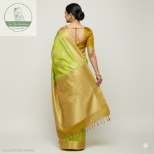 Load image into Gallery viewer, Banaras Georgette Saree with Paisley Buttis all over with Contrast Border,Pallu and Blouse- Light Green