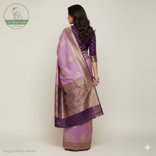 Load image into Gallery viewer, Banaras Georgette Saree with Paisley Buttis all over with Contrast Border,Paluu and Blouse- Onion Pink