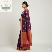 Load image into Gallery viewer, Banaras Georgette Saree with Paisley Buttis all over with Contrast Border,Pallu and Blouse-Maroon