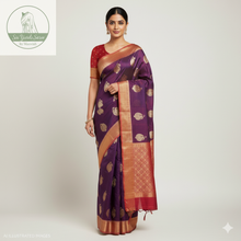 Load image into Gallery viewer, Banaras Georgette Saree with Paisley Buttis all over with Contrast Border,Pallu and Blouse-Maroon