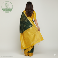 Load image into Gallery viewer, Banaras Georgette Saree with Paisley Buttis all over with Contrast Border,Paluu and Blouse- Bottle Green