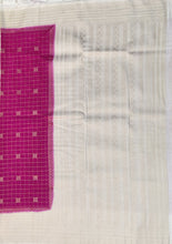 Load image into Gallery viewer, Semi Mysuru Crepe Checkered Saree with Contrast Off-White Border and Off-White Blouse with Color Options