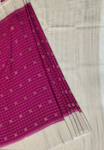 Load image into Gallery viewer, Semi Mysuru Crepe Checkered Saree with Contrast Off-White Border and Off-White Blouse with Color Options