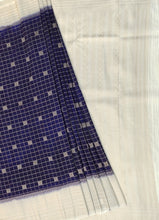 Load image into Gallery viewer, Semi Mysuru Crepe Checkered Saree with Contrast Off-White Border and Off-White Blouse with Color Options