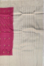 Load image into Gallery viewer, Semi Mysuru Crepe Checkered Saree with Contrast Off-White Border and Off-White Blouse with Color Options