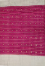 Load image into Gallery viewer, Semi Mysuru Crepe Checkered Saree with Contrast Off-White Border and Off-White Blouse with Color Options