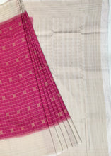 Load image into Gallery viewer, Semi Mysuru Crepe Checkered Saree with Contrast Off-White Border and Off-White Blouse with Color Options