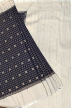 Load image into Gallery viewer, Semi Mysuru Crepe Checkered Saree with Contrast Off-White Border and Off-White Blouse with Color Options