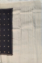Load image into Gallery viewer, Semi Mysuru Crepe Checkered Saree with Contrast Off-White Border and Off-White Blouse with Color Options