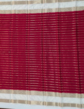 Load image into Gallery viewer, Semi Mysuru Crepe Striped Saree with Contrast Off-White Border and Off-White Bouse
