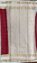 Load image into Gallery viewer, Semi Mysuru Crepe Striped Saree with Contrast Off-White Border and Off-White Bouse